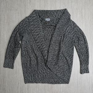 JM Collection Womens Open Knit Cardigan Shawl Collar Gray Cotton Blend 1X